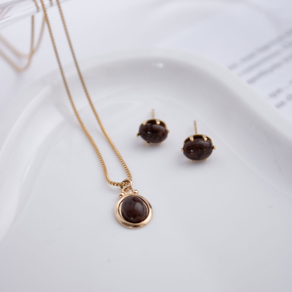Kit Colar e Brinco - Marrom