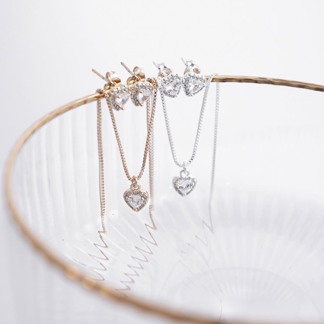Kit Colar e Brinco - Mini Coração Microzircônia