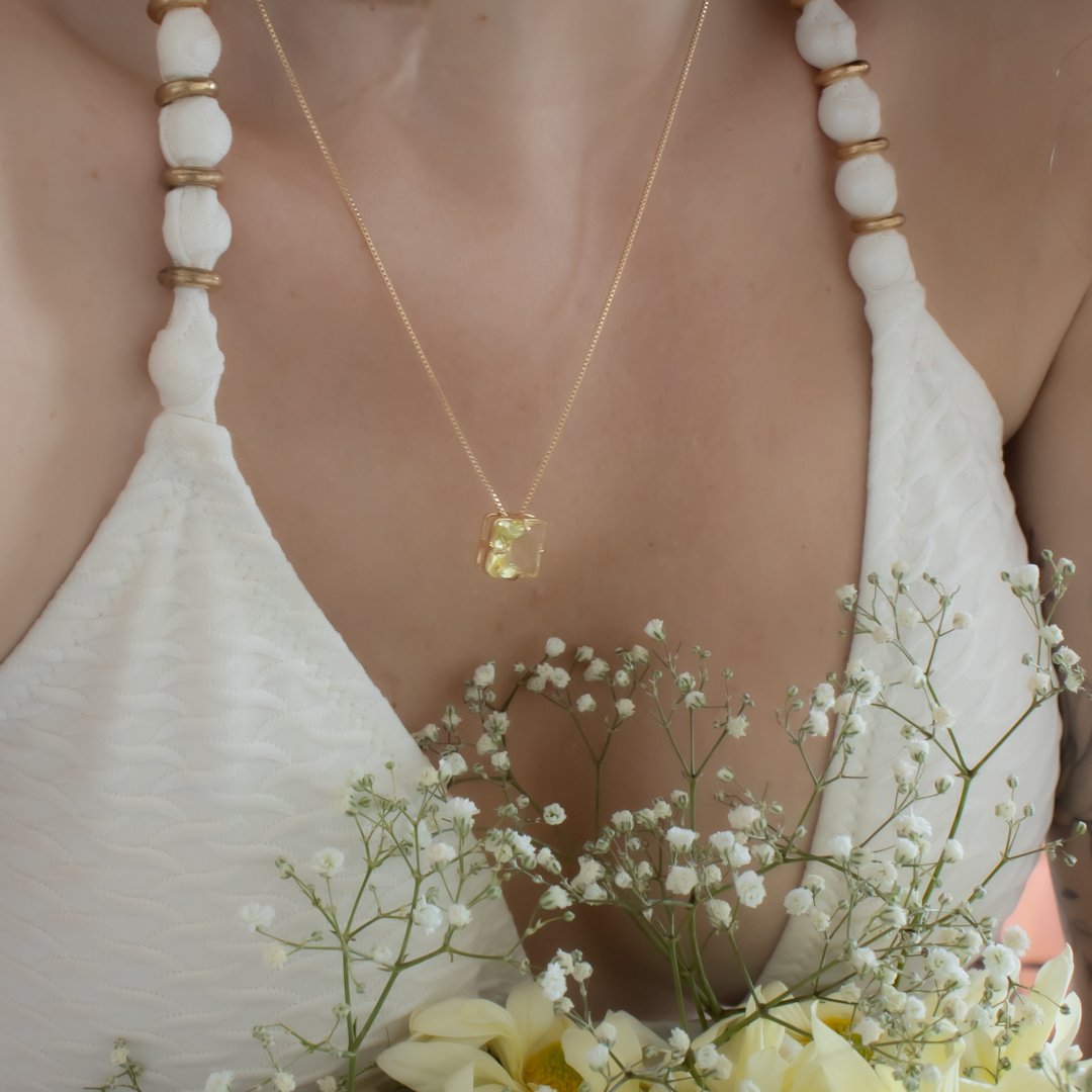 Kit Colar e Brinco - Quadrado 10mm Citrino