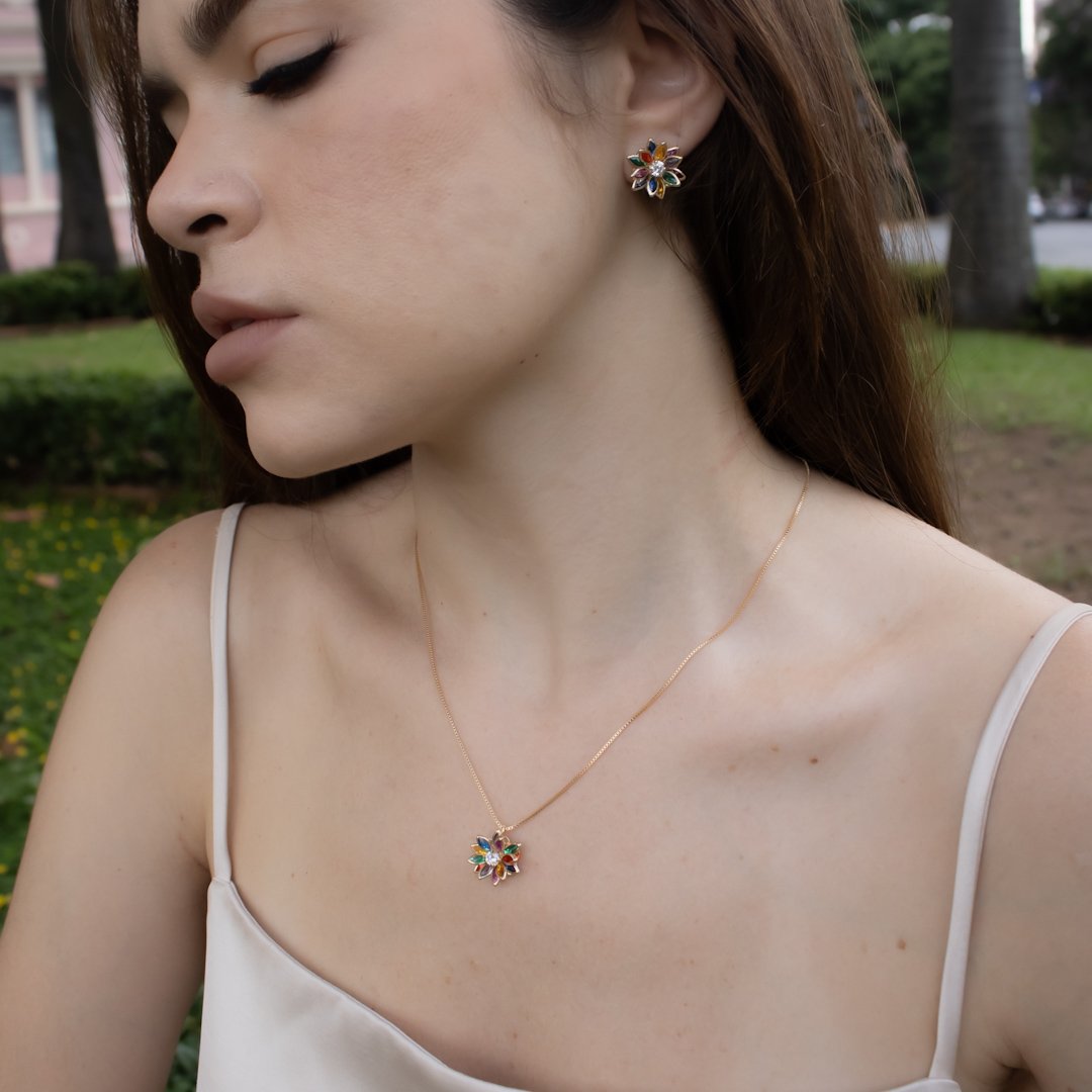 Kit Colar e Brinco - Flor Dimensões