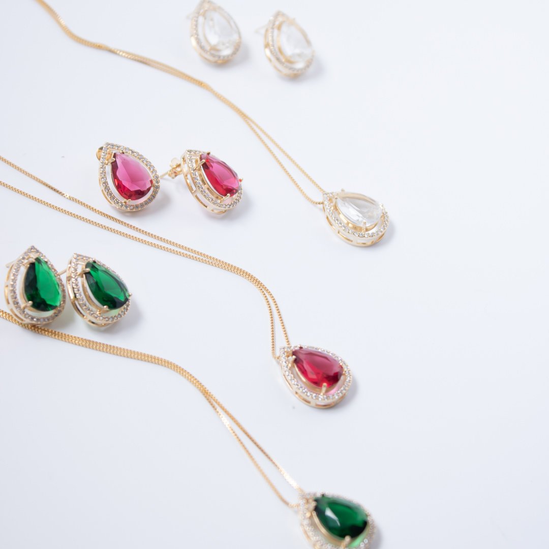 Kit Colar e Brinco - Gota Festa Microzircônia