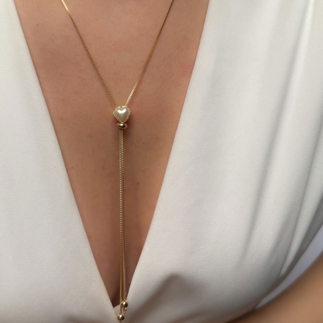 Kit Colar e Brinco Gravatinha - Coração 8mm