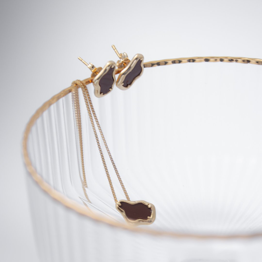 Kit Colar e Brinco - Orgânico Madrepérola Marrom