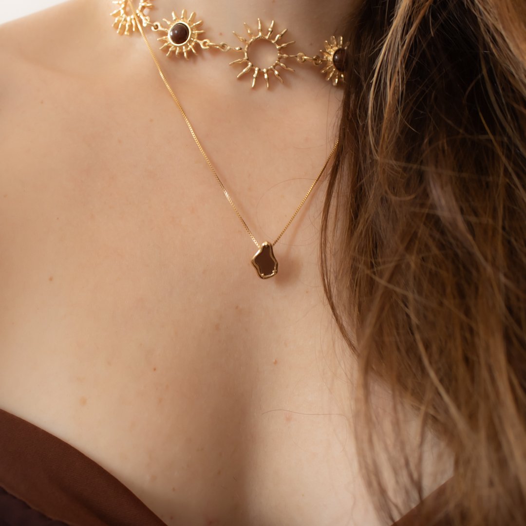 Kit Colar e Brinco - Orgânico Madrepérola Marrom