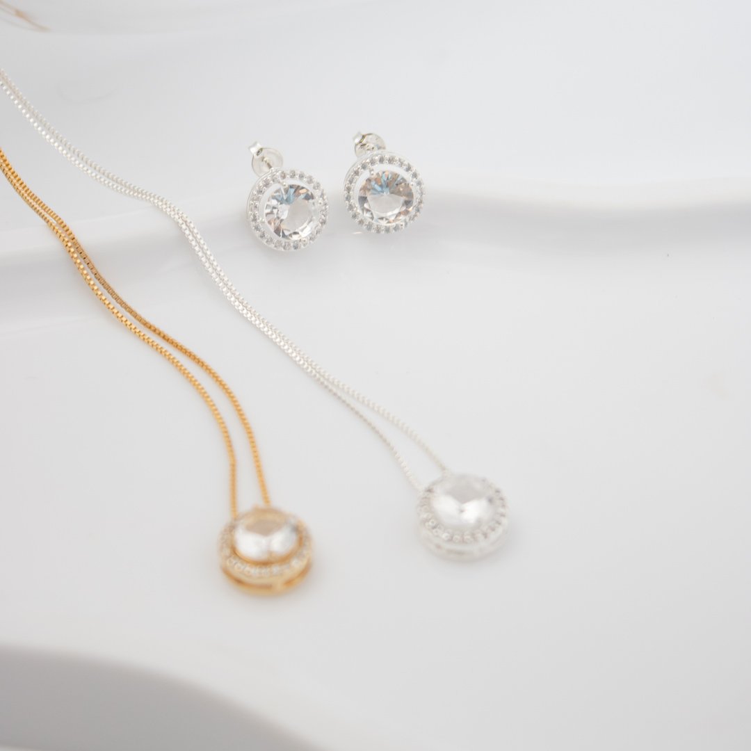 Kit Colar e Brinco - Ponto de Luz 8mm