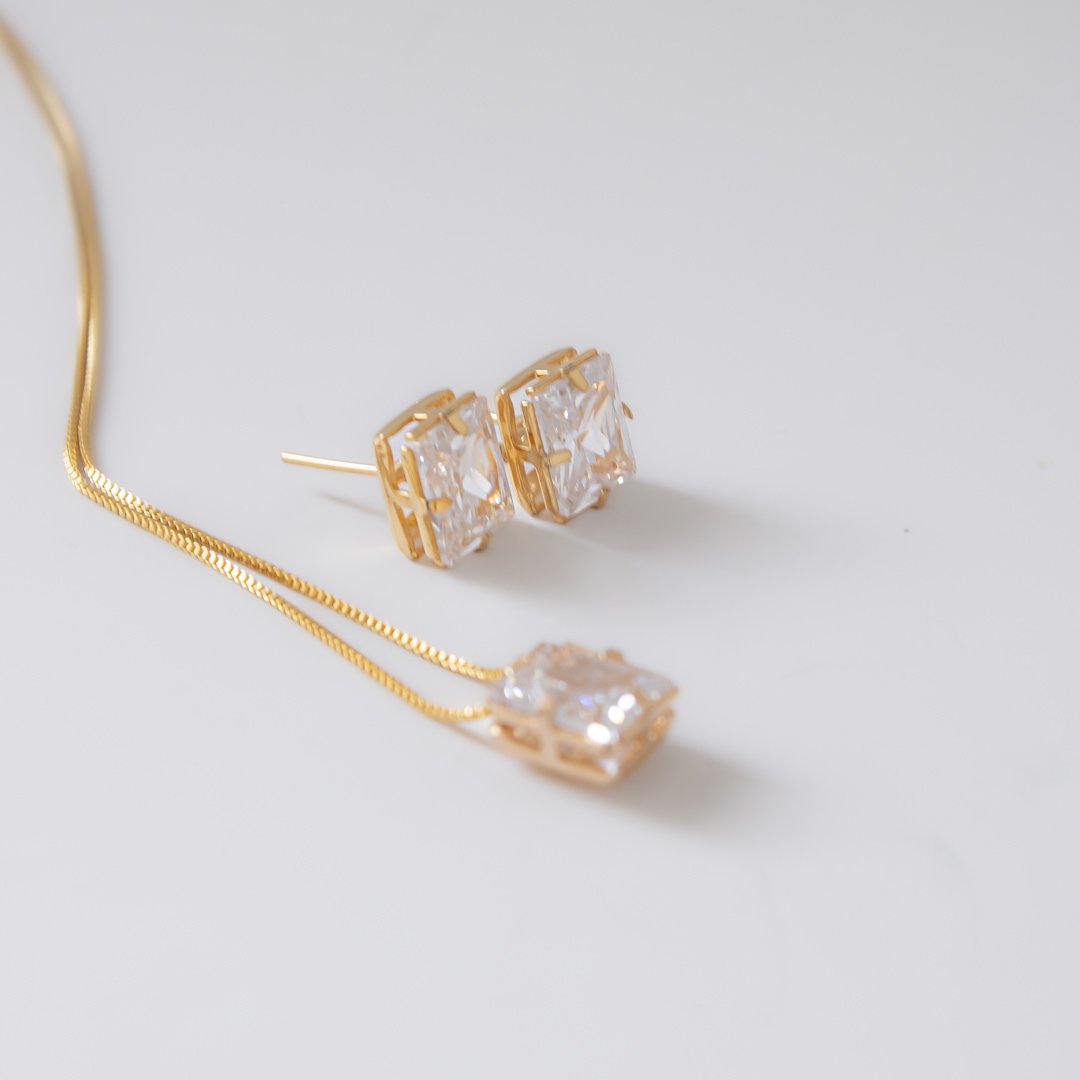 Kit Colar e Brinco - Retangular