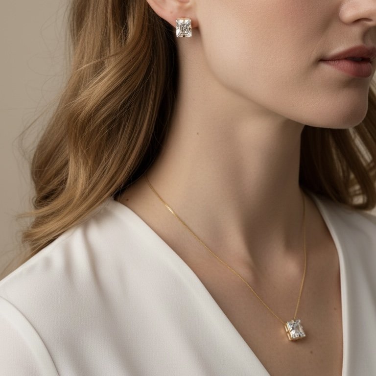 Kit Colar e Brinco - Retangular