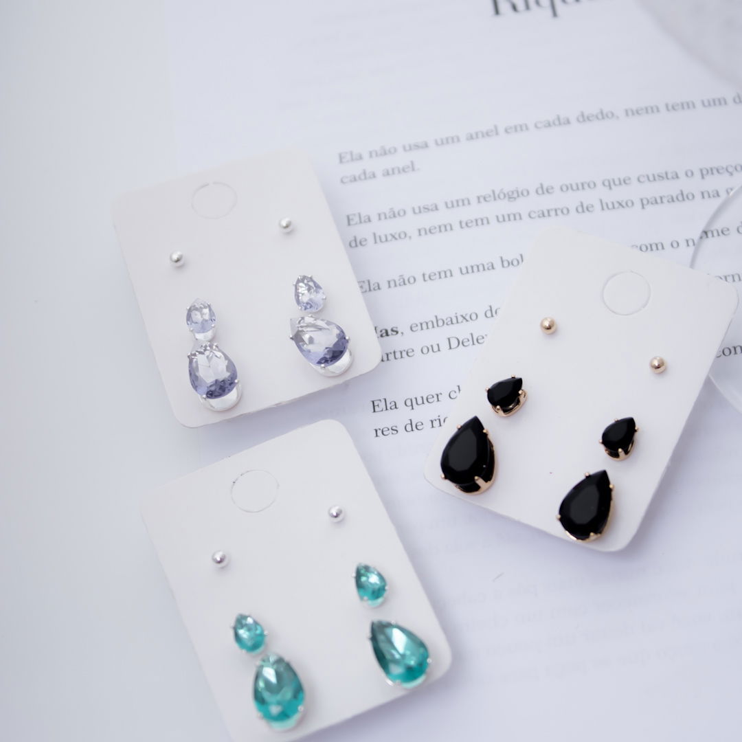 Kit de 3 Brincos - Pedrinhas Festa