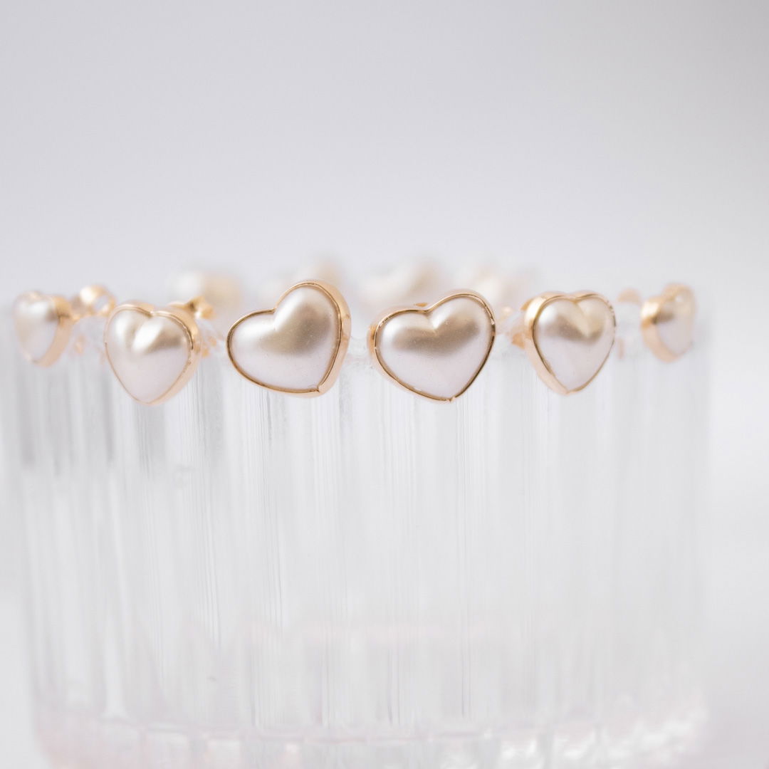 Kit de brincos - Corações Pérolas 3 Tamanhos
