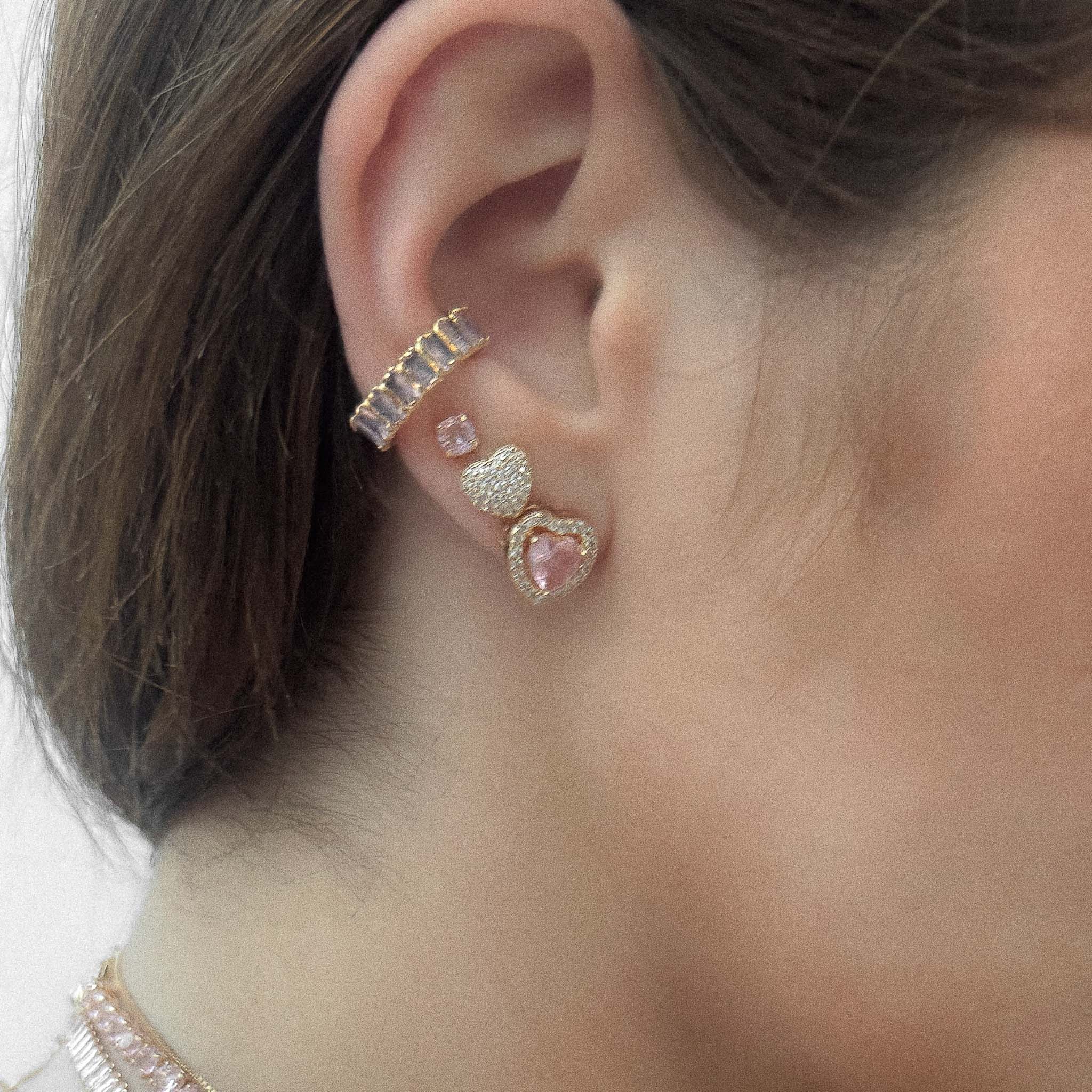 Kit de Brincos e Piercing Coração - Escolha a cor