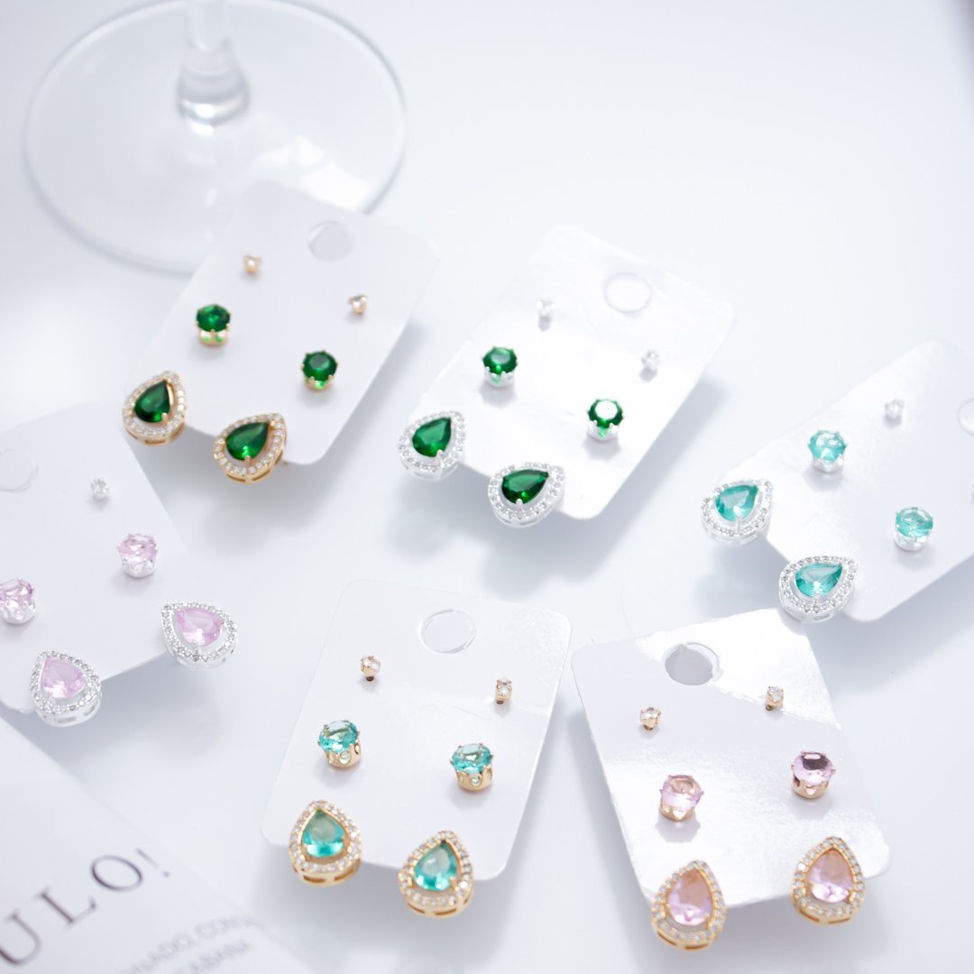 Kit de Brincos - Gotas Microzirconia