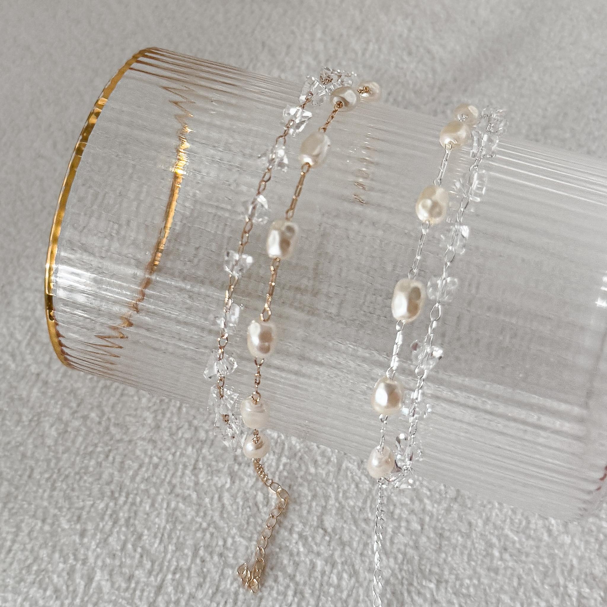 Pulseira Dupla - Cristais e Pérolas