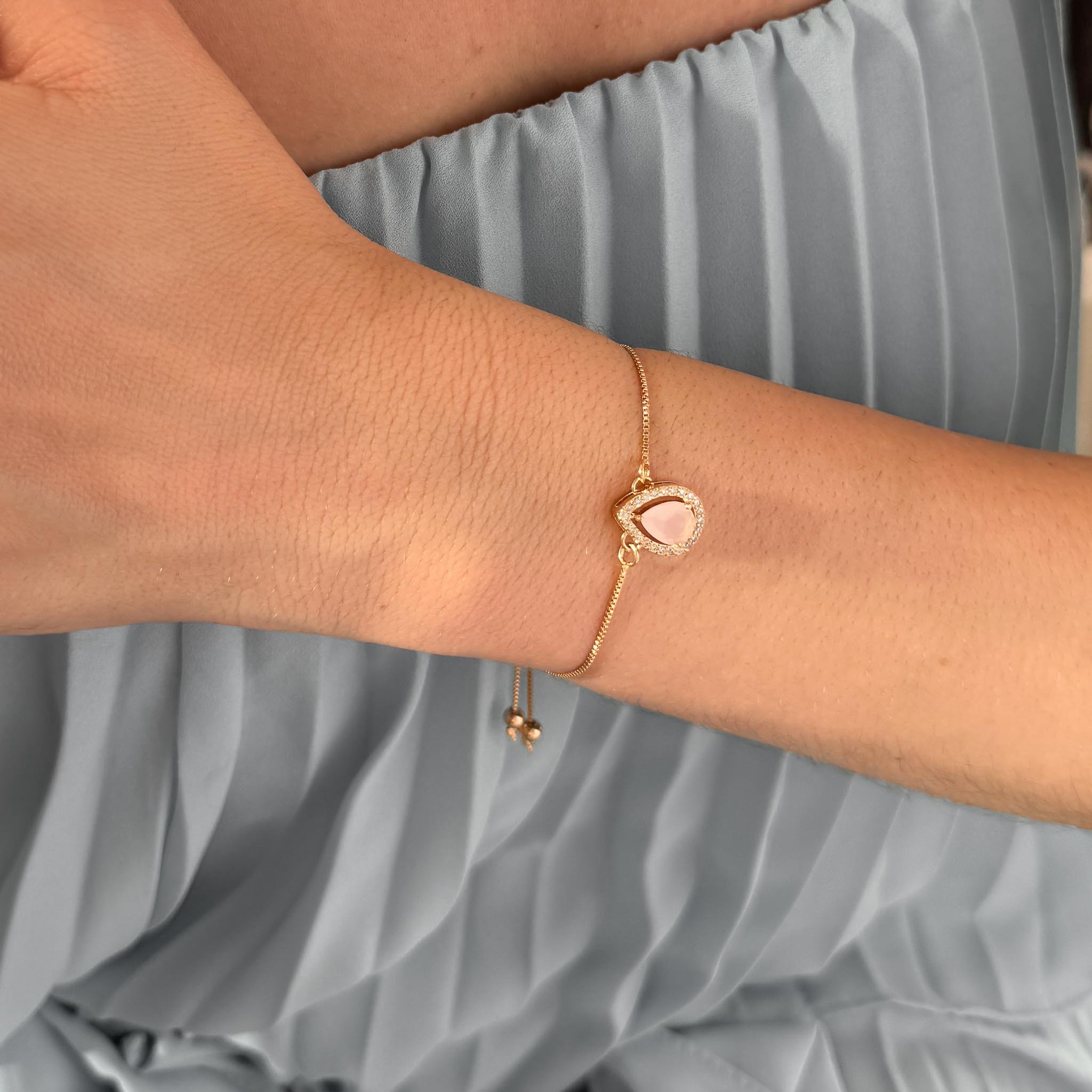 Pulseira Fecho Jóia - Gota Rosa ou Azul Leitoso