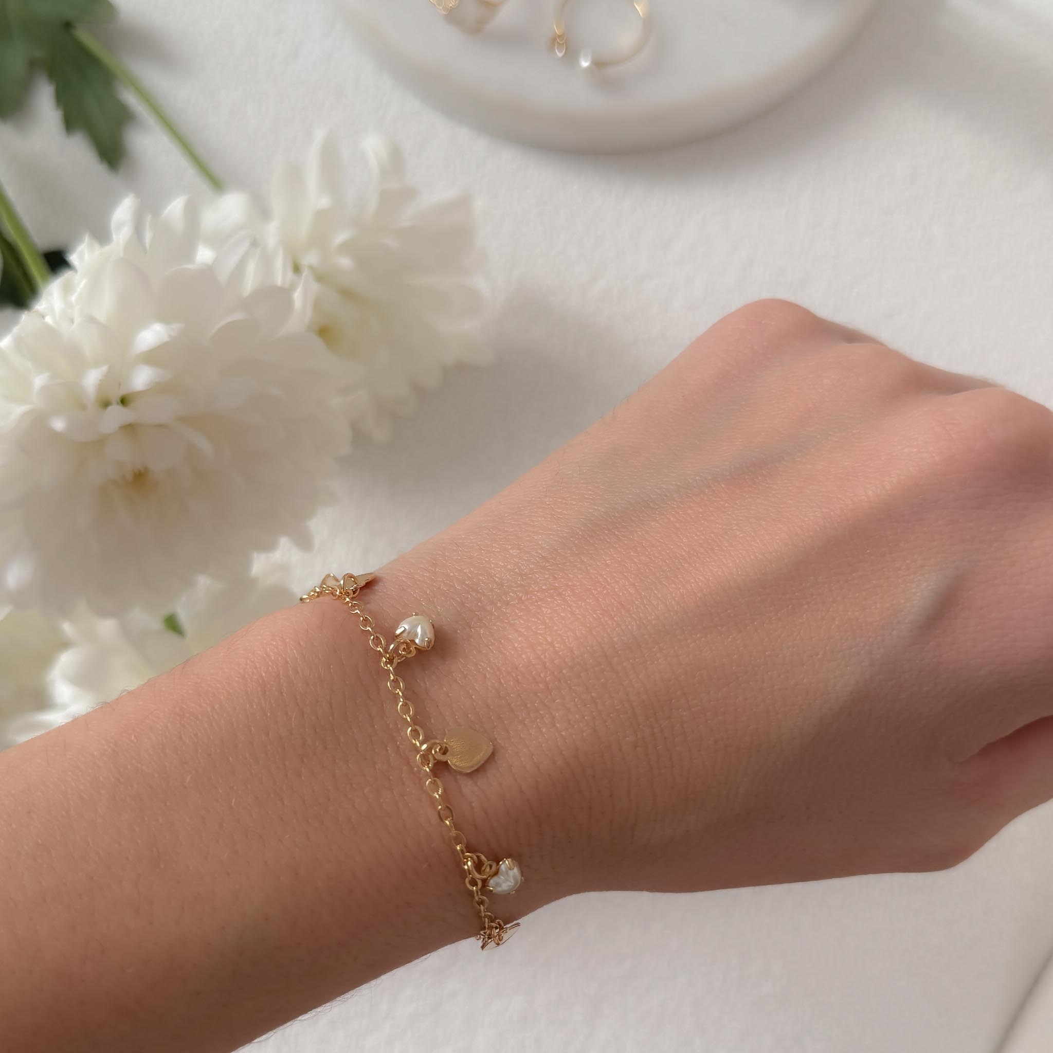 Pulseira Regular - Corações Pérolas