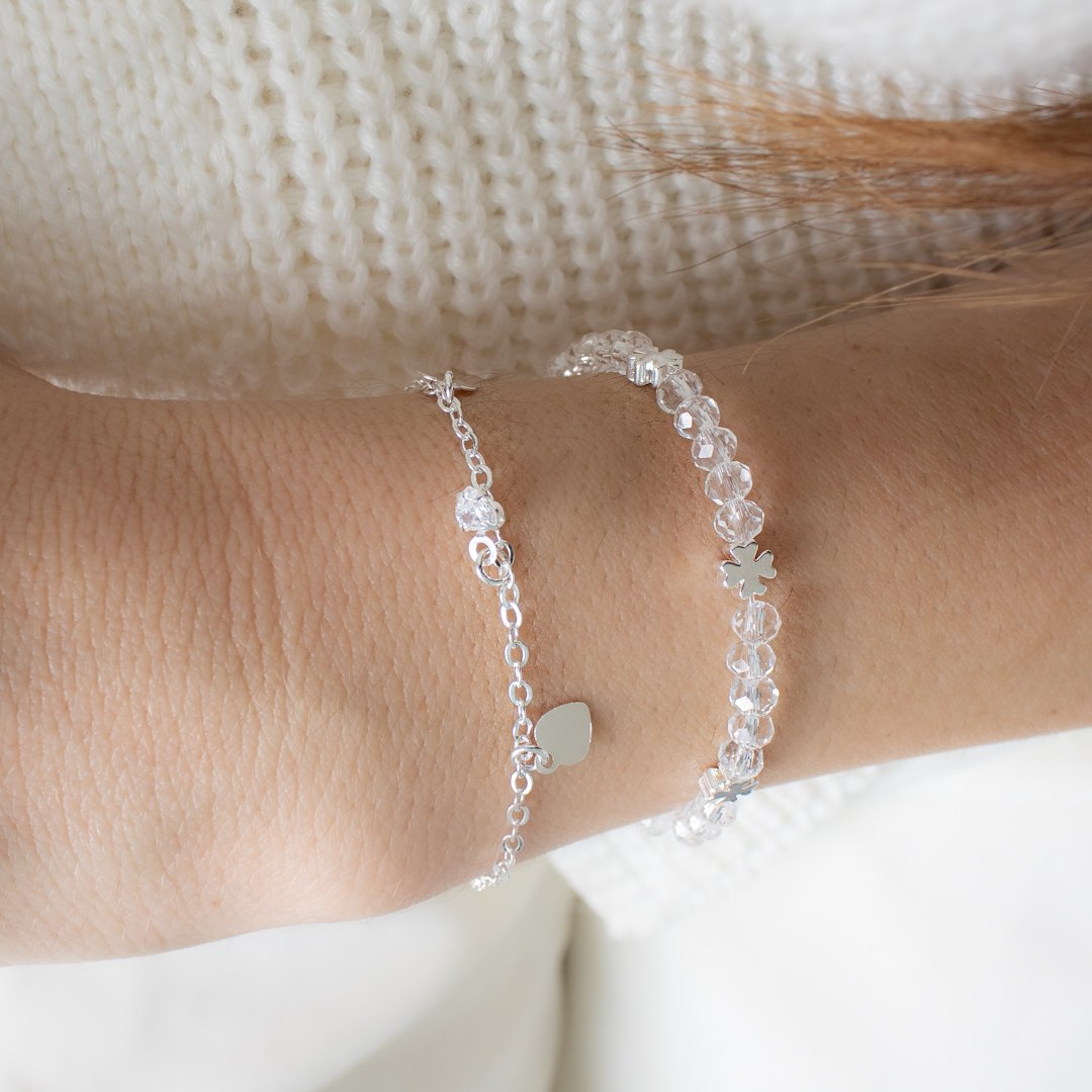 Pulseira Regular - Corações e Pedrinhas (Adulto ou Infantil)